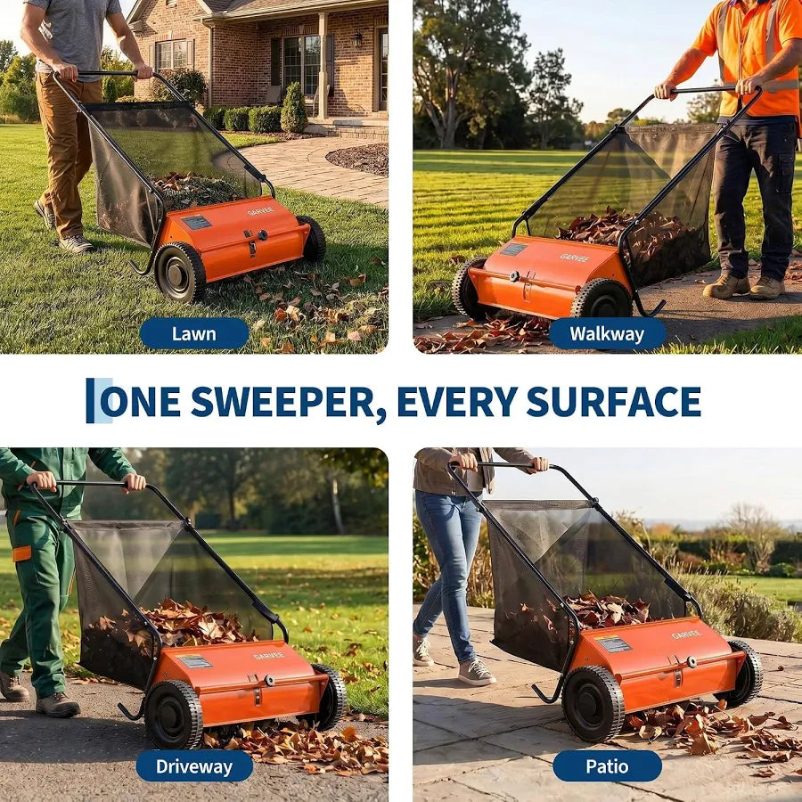 Push Lawn Sweeper 21-Inch Leaf & Grass Collector with 6 Cu. Ft. Hopper Bag, Steel Frame