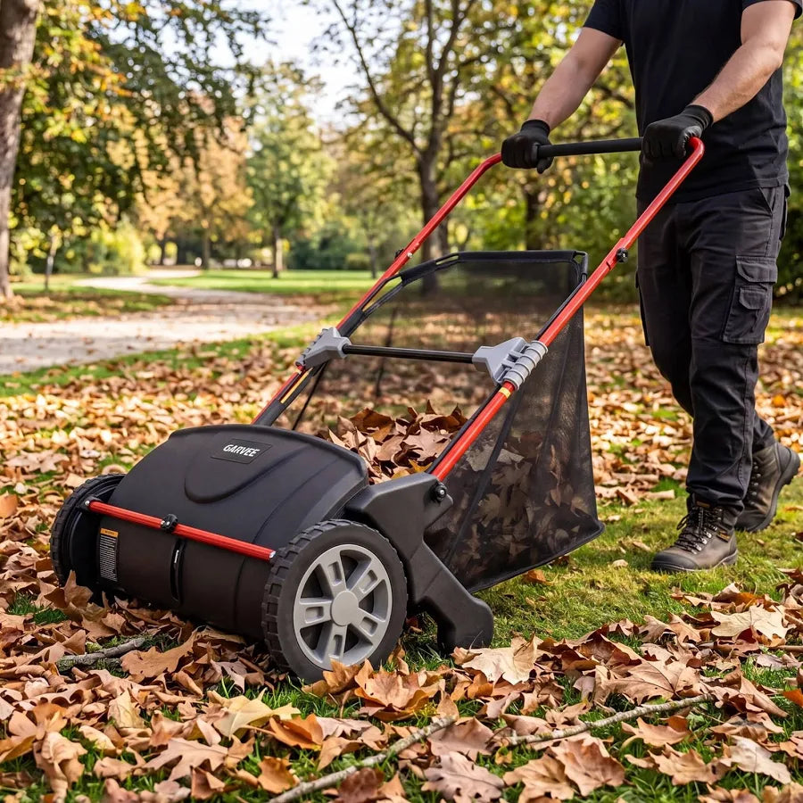 21-inch Push Lawn Sweeper, Heavy Duty Manual Leaf & Grass Collector with 3.5 Cu. ft. Large Hopper Bag, Adjustable Height Spinning Brushes for Yard,