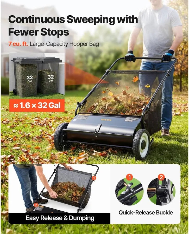 Push Lawn Sweeper 26-Inch Leaf and Grass Collector