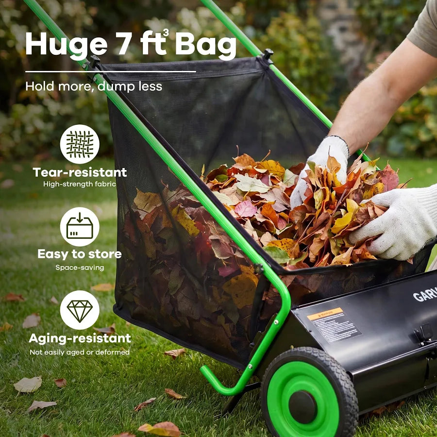 26-Inch Push Lawn Sweeper 7 Cu. Ft. Leaf Collector with 4 Spinning Brushes
