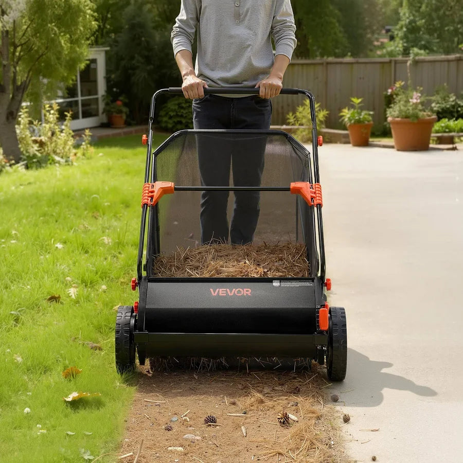 Push Lawn Sweeper 26 in Leaf & Grass Collector with 7 cu. ft. Hopper Bag