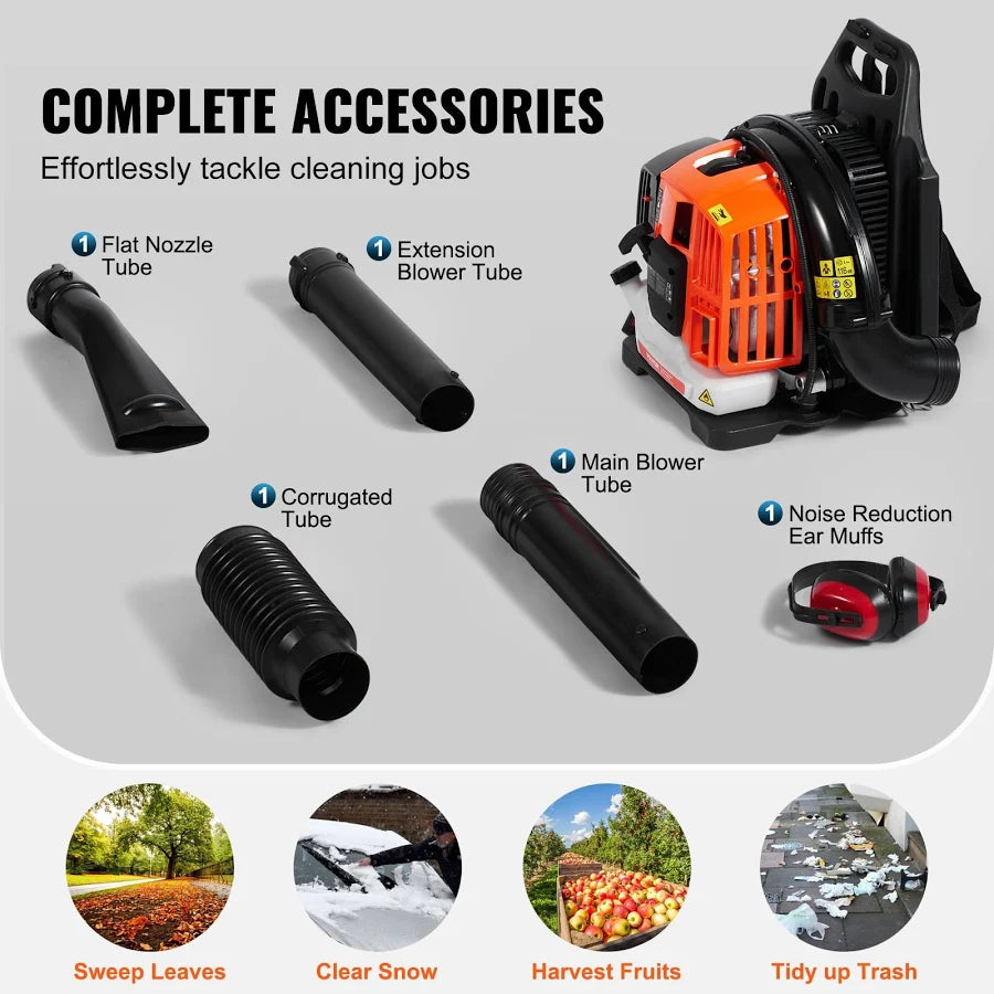 Backpack Leaf Blower 52CC 2-Cycle Gas Leaf Blower with 1.37L Fuel Tank