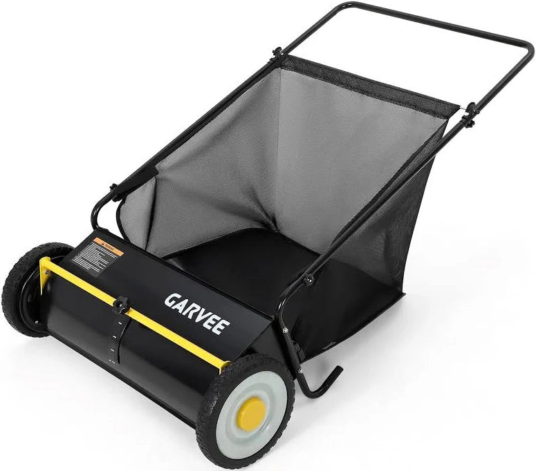 26" Push Lawn Sweeper with 4 Spinning Brushes and 7 Cu. Ft. Collector