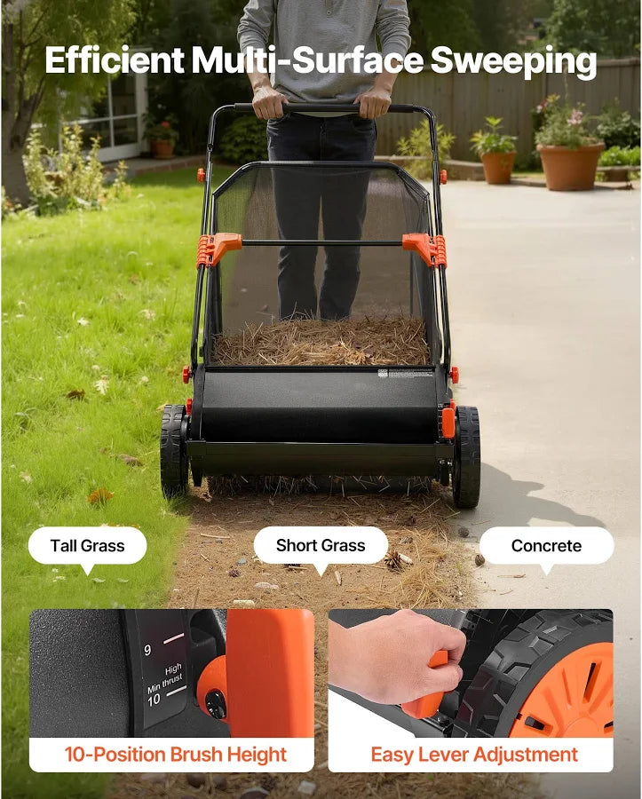 Push Lawn Sweeper 26 in Leaf & Grass Collector with 7 cu. ft. Hopper Bag