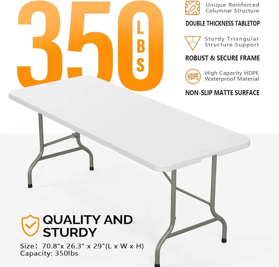 6ft Folding Table, Portable Collapsible Plastic