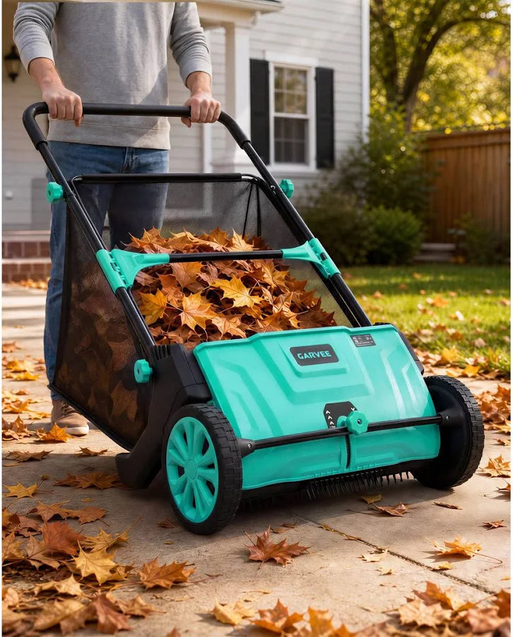 Manual Push Lawn Sweeper Leaf & Grass Collector 21 in Sweeping Width 3.5 cu ft Leaf Blower Bag