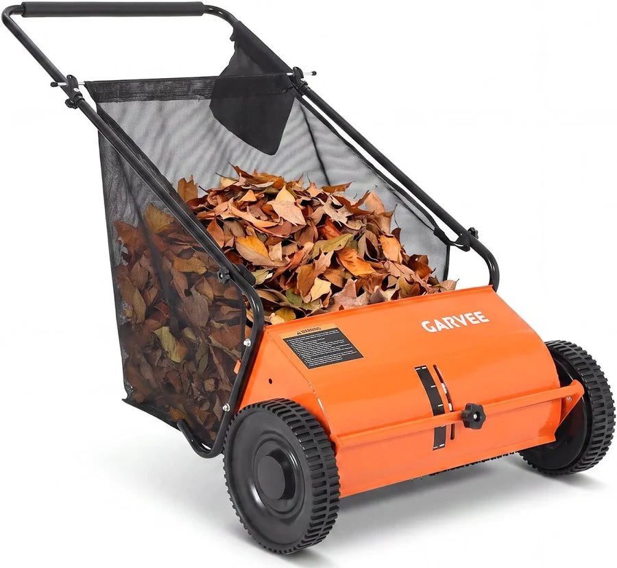 Push Lawn Sweeper with Hopper Bag and 4 Spinning Brushes