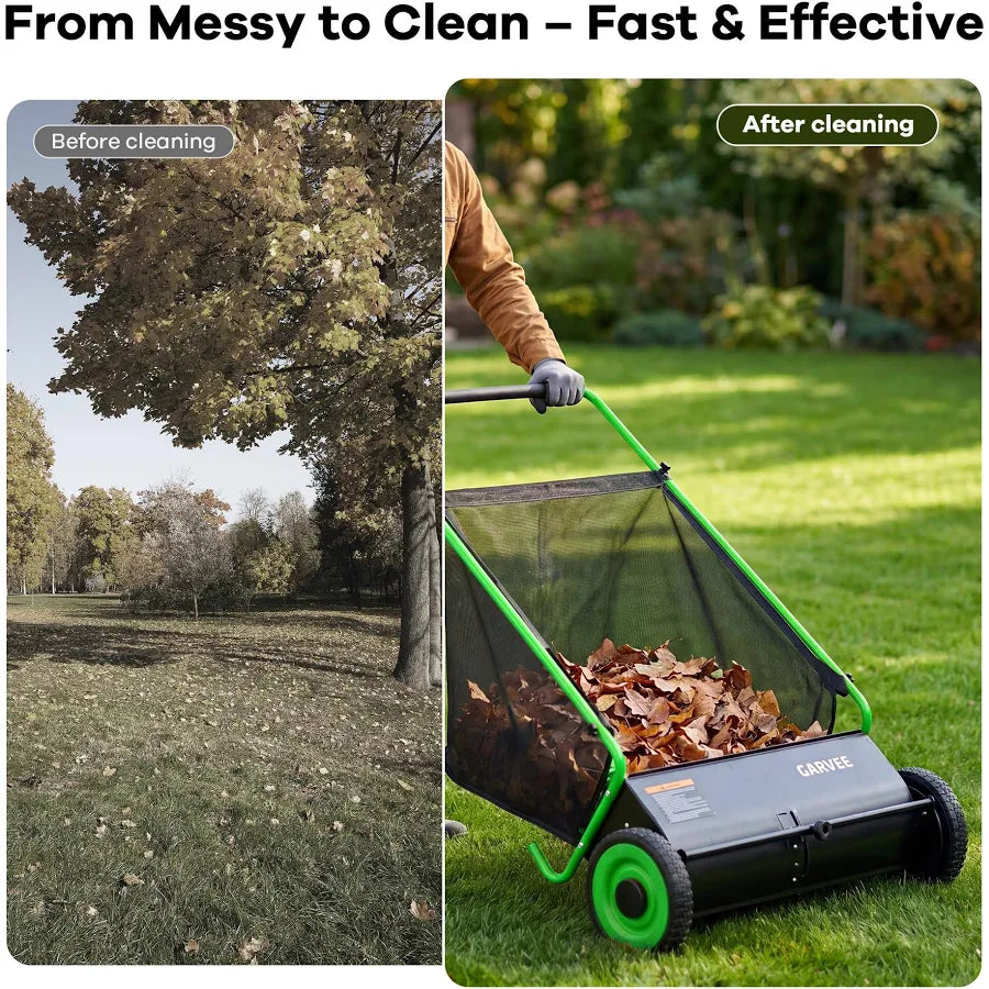 26-Inch Push Lawn Sweeper 7 Cu. Ft. Leaf Collector with 4 Spinning Brushes