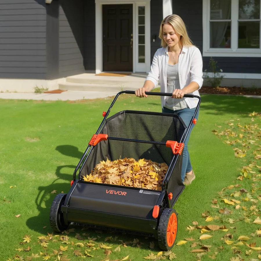 Push Lawn Sweeper 26 in Leaf & Grass Collector with 7 cu. ft. Hopper Bag