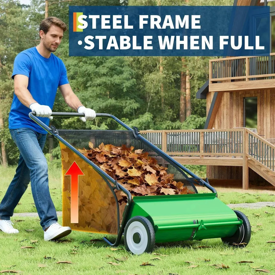 26 Inch Heavy Duty Push Lawn Sweeper with 4 Spinning Brushes and 7 Cu. Ft. Collector