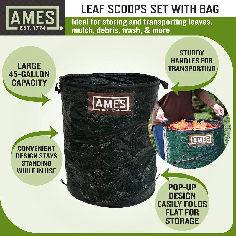 Leaf Collecting Tool Set with Garden Claws and Collapsible Garden Waste Bag for Leaves, Mulch, and Debris
