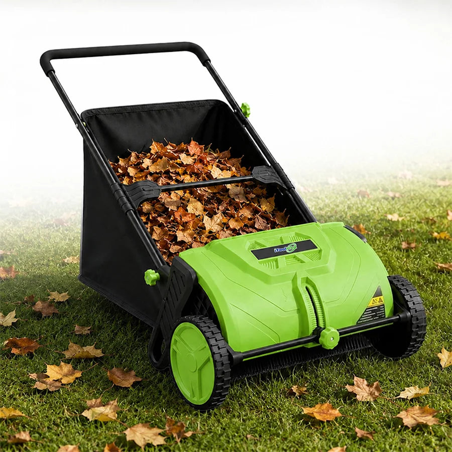 22-Inch Push Lawn Sweeper Leaf Collector Manual Grass & Leaf Cleanup Tool with Large Collection Bag