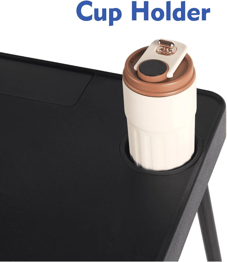 (2 pack) 26 in Adjustable Height Personal Folding Table with Cupholder and Tablet Holder, Black