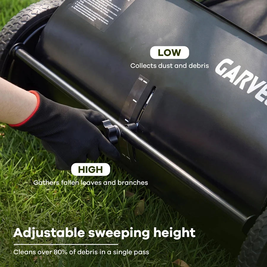 26-Inch Push Lawn Sweeper 7 Cu. Ft. Leaf Collector with 4 Spinning Brushes