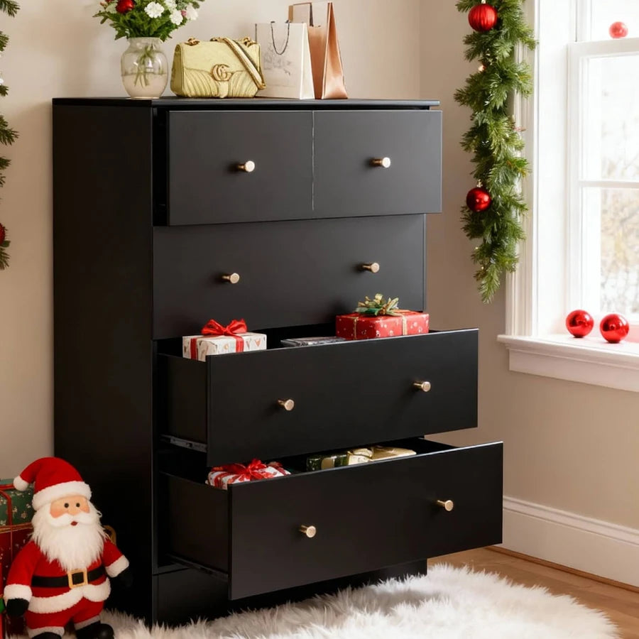 4 Drawer Dresser with LED Lights and Charging Station Wide Chest of 4 Drawers with Visible Top Drawer