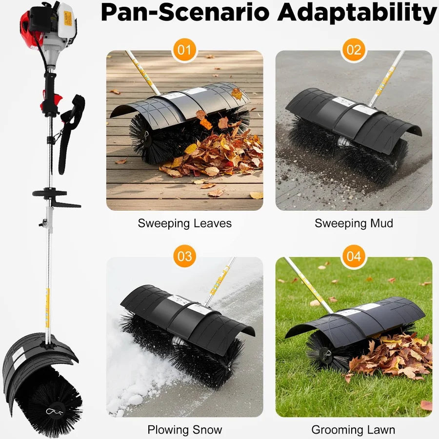 Lawn Cleaning Sweeping Machine 52cc Handheld Lawn Sweeper 2.3hp Gasoline Leaf Sweeper with 8500rpm & 1L Fuel Tank for Garden & Driveway Cleaning