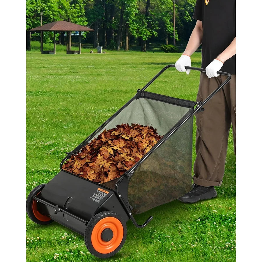 26 Inch Push Lawn Sweeper Heavy Duty Yard Debris Collector with 4 Brushes & 7 Cu.Ft Bag
