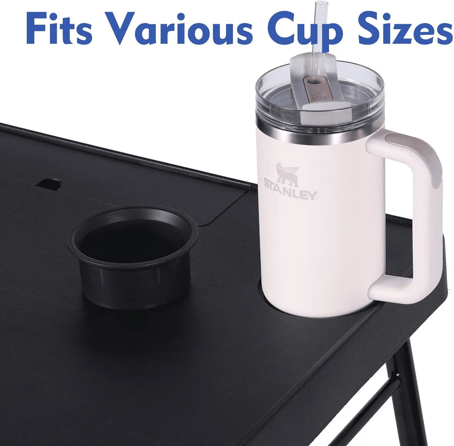 (2 pack) 26 in Adjustable Height Personal Folding Table with Cupholder and Tablet Holder, Black