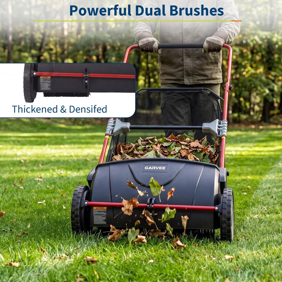 21-inch Push Lawn Sweeper, Heavy Duty Manual Leaf & Grass Collector with 3.5 Cu. ft. Large Hopper Bag, Adjustable Height Spinning Brushes for Yard,