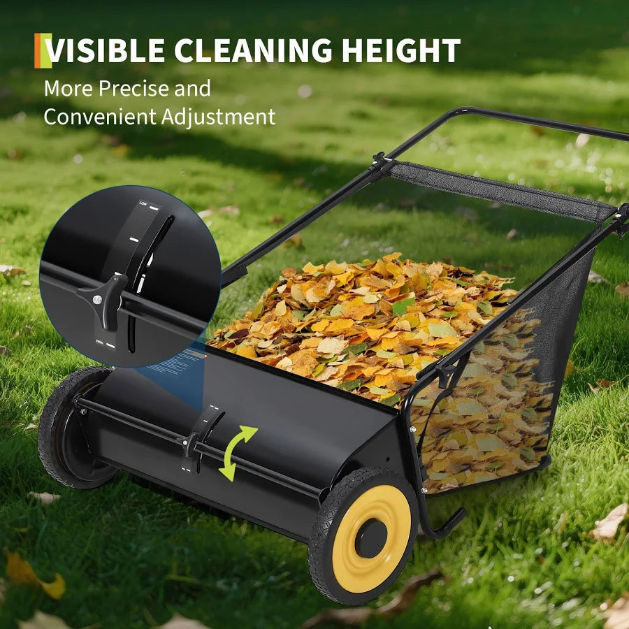 26-Inch Push Lawn Sweeper-Walk Behind for Leaves Collector and Grass Clippings
