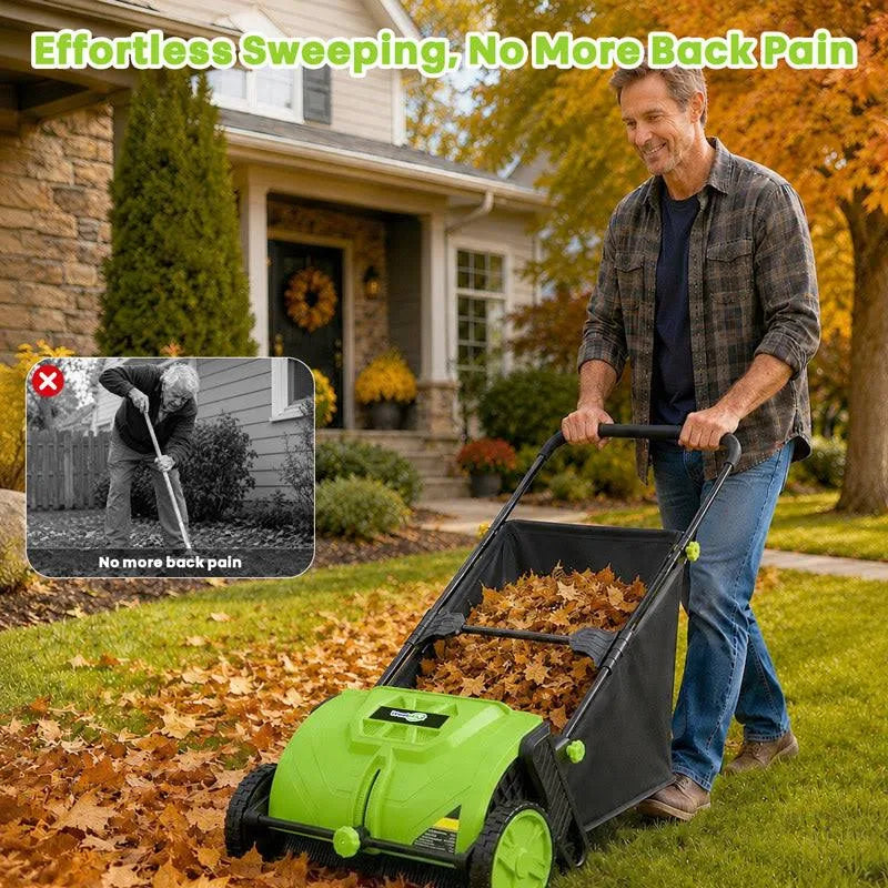 22-Inch Push Lawn Sweeper Leaf Collector Manual Grass & Leaf Cleanup Tool with Large Collection Bag