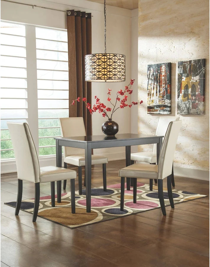 5-Piece Compact Dining Table Set with 4 Brown Faux Leather Chairs