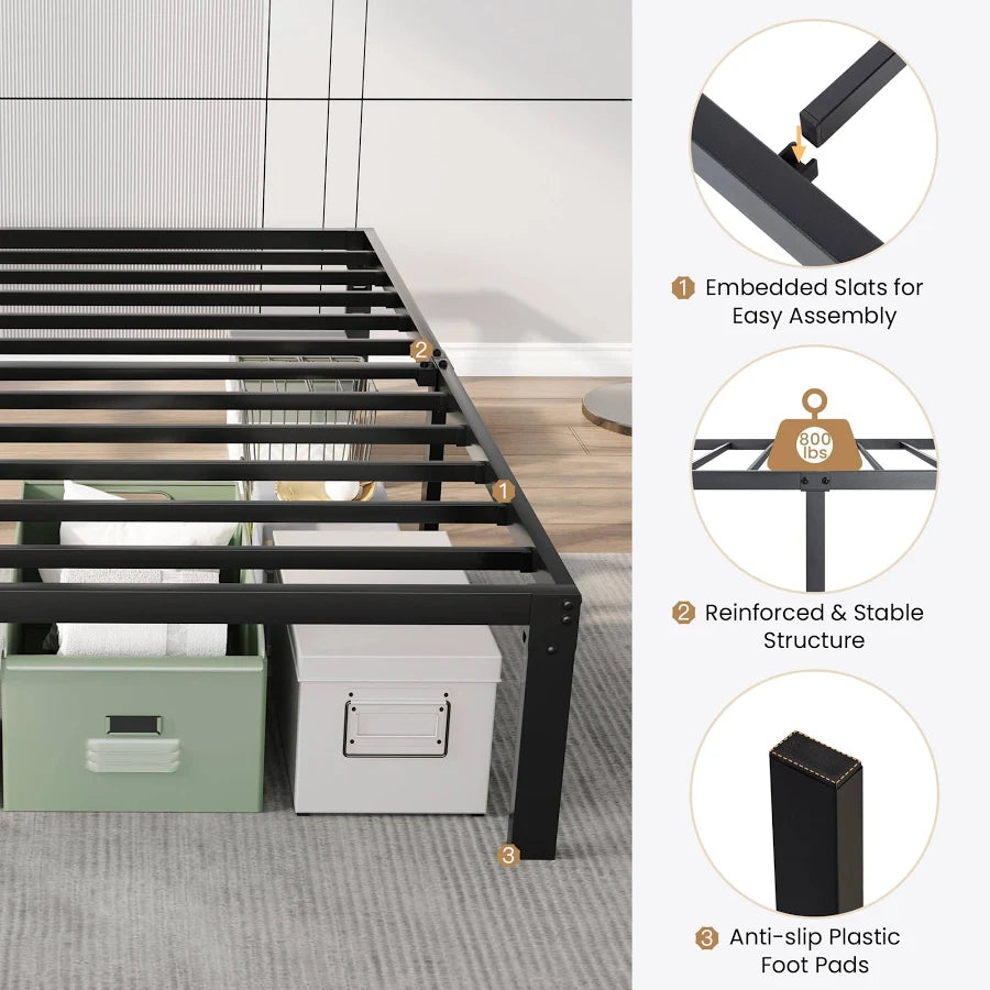 14 inch Twin Bed Frame Metal Platform Bed with Under-Bed Storage