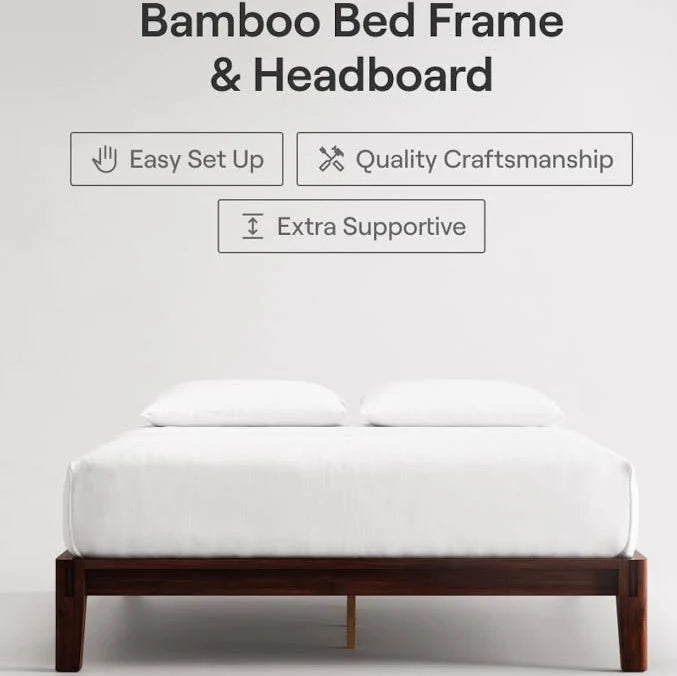 Bamboo Platform Bed Frame Floating Center Support Legs
