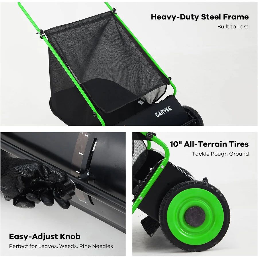 26-Inch Push Lawn Sweeper 7 Cu. Ft. Leaf Collector with 4 Spinning Brushes