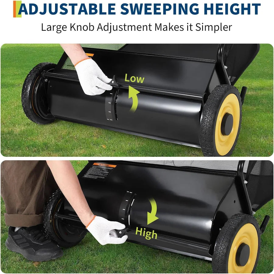 26" Push Lawn Sweeper with 4 Spinning Brushes and 7 Cu. Ft. Collector
