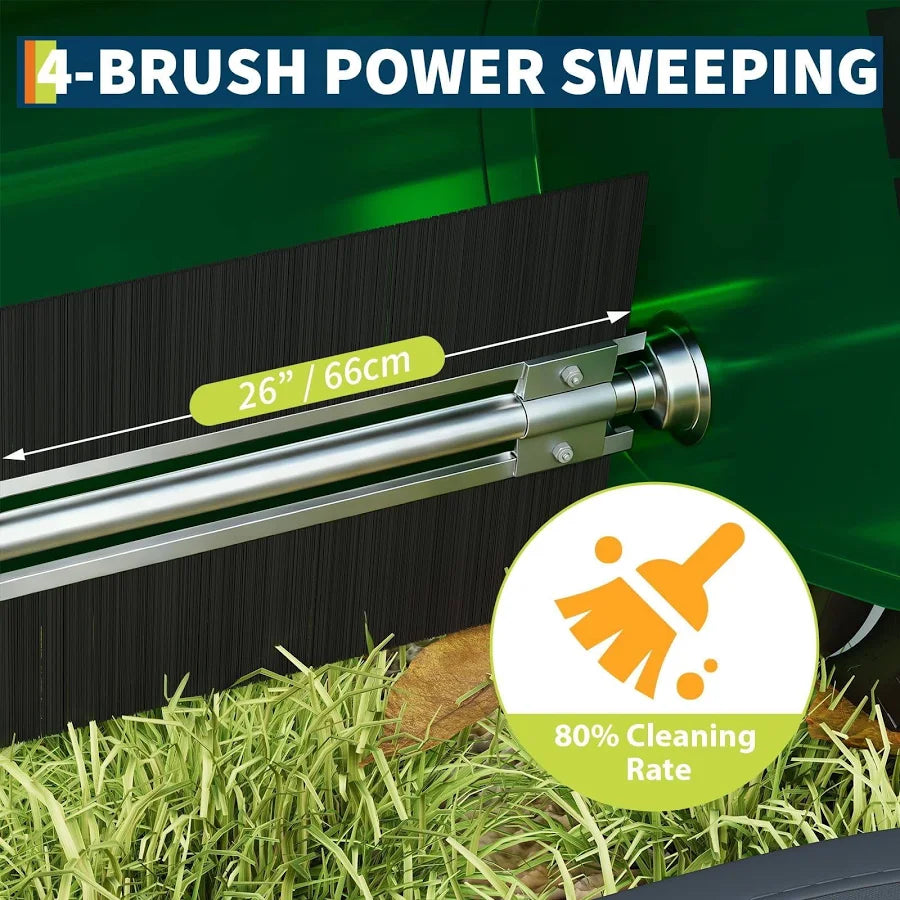 26 Inch Heavy Duty Push Lawn Sweeper with 4 Spinning Brushes and 7 Cu. Ft. Collector