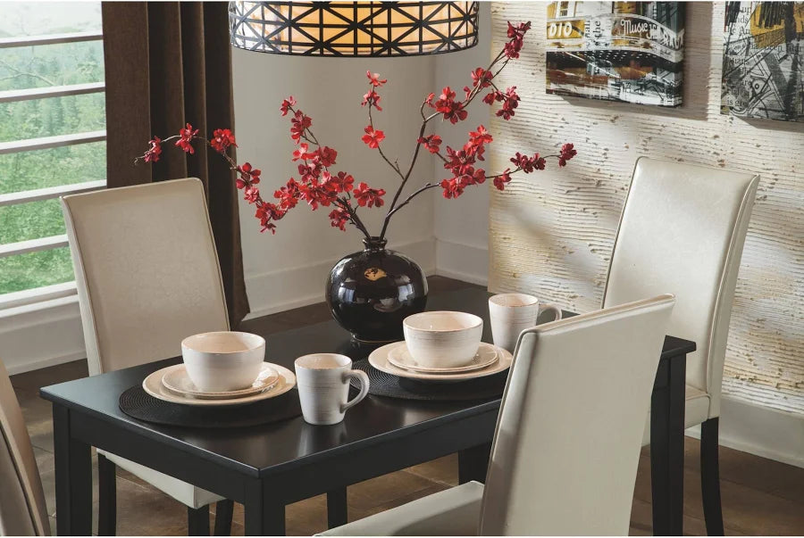5-Piece Compact Dining Table Set with 4 Brown Faux Leather Chairs