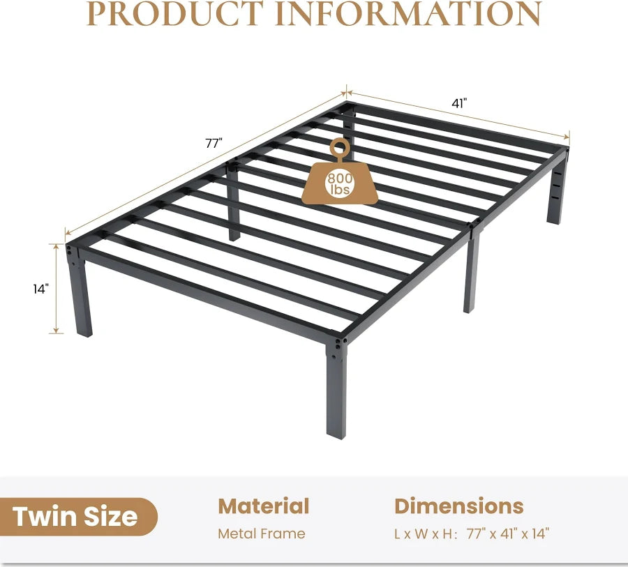 14 inch Twin Bed Frame Metal Platform Bed with Under-Bed Storage