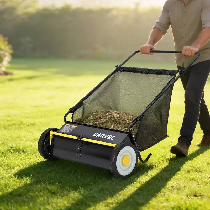 26" Push Lawn Sweeper with 4 Spinning Brushes and 7 Cu. Ft. Collector