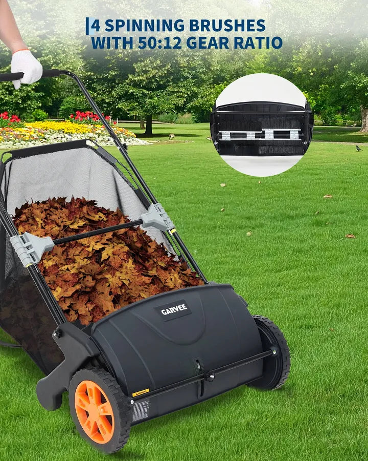 Push Lawn Sweeper, 21 inch Leaf & Grass Collector, Heavy Duty Thickened Steel Manual Leaf Sweeper with Large Capacity 3.5 cu. ft Mesh Collection