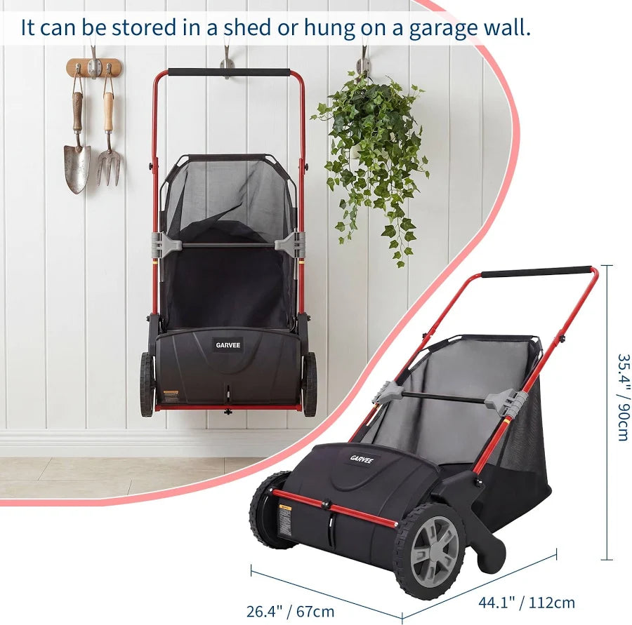 21-inch Push Lawn Sweeper, Heavy Duty Manual Leaf & Grass Collector with 3.5 Cu. ft. Large Hopper Bag, Adjustable Height Spinning Brushes for Yard,