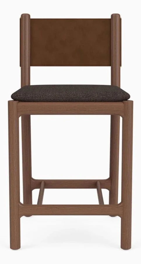 25" Avon Counter Stool Seat Leather Back Oak Frame