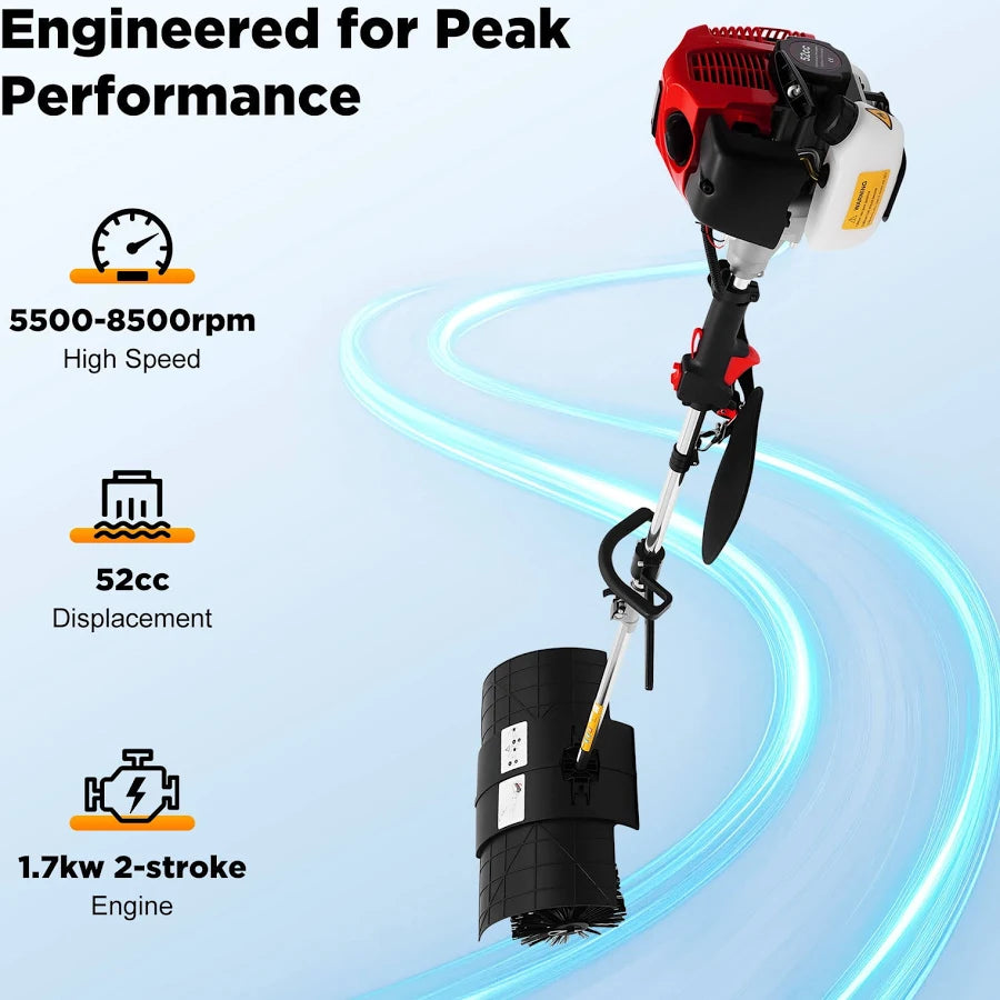 Lawn Cleaning Sweeping Machine 52cc Handheld Lawn Sweeper 2.3hp Gasoline Leaf Sweeper with 8500rpm & 1L Fuel Tank for Garden & Driveway Cleaning
