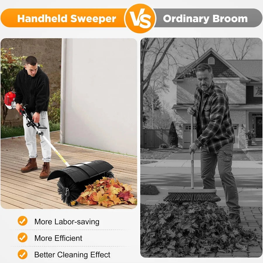 Lawn Cleaning Sweeping Machine 52cc Handheld Lawn Sweeper 2.3hp Gasoline Leaf Sweeper with 8500rpm & 1L Fuel Tank for Garden & Driveway Cleaning
