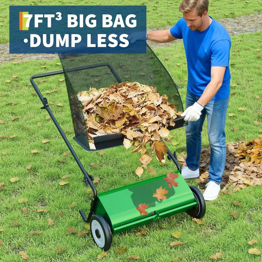 26 Inch Heavy Duty Push Lawn Sweeper with 4 Spinning Brushes and 7 Cu. Ft. Collector