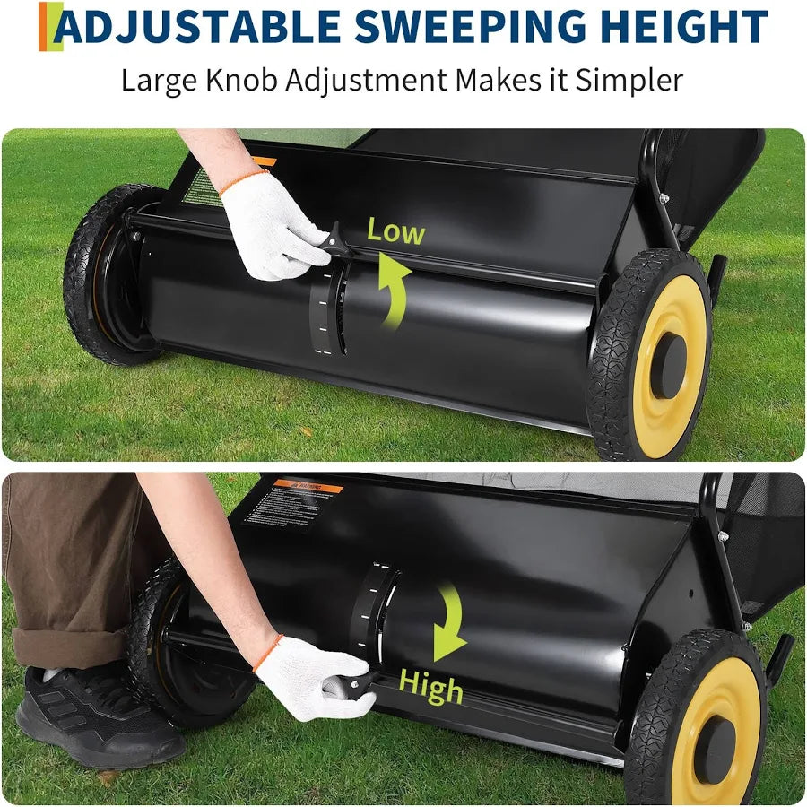 26-Inch Push Lawn Sweeper-Walk Behind for Leaves Collector and Grass Clippings
