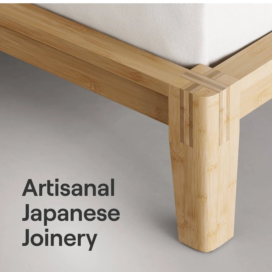 Bamboo Platform Bed Frame Floating Center Support Legs