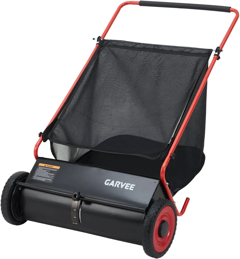 Push Lawn Sweeper, 26 in Leaf & Grass Collector with 7 cu. ft. Hopper Bag, Heavy Duty Yard Sweeper with Clear Dust Cover & Large Collection Bag for
