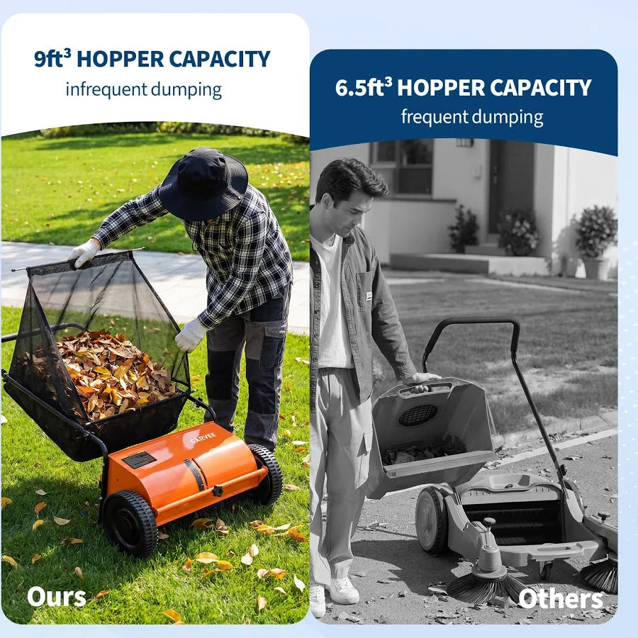 Push Lawn Sweeper with Hopper Bag and 4 Spinning Brushes