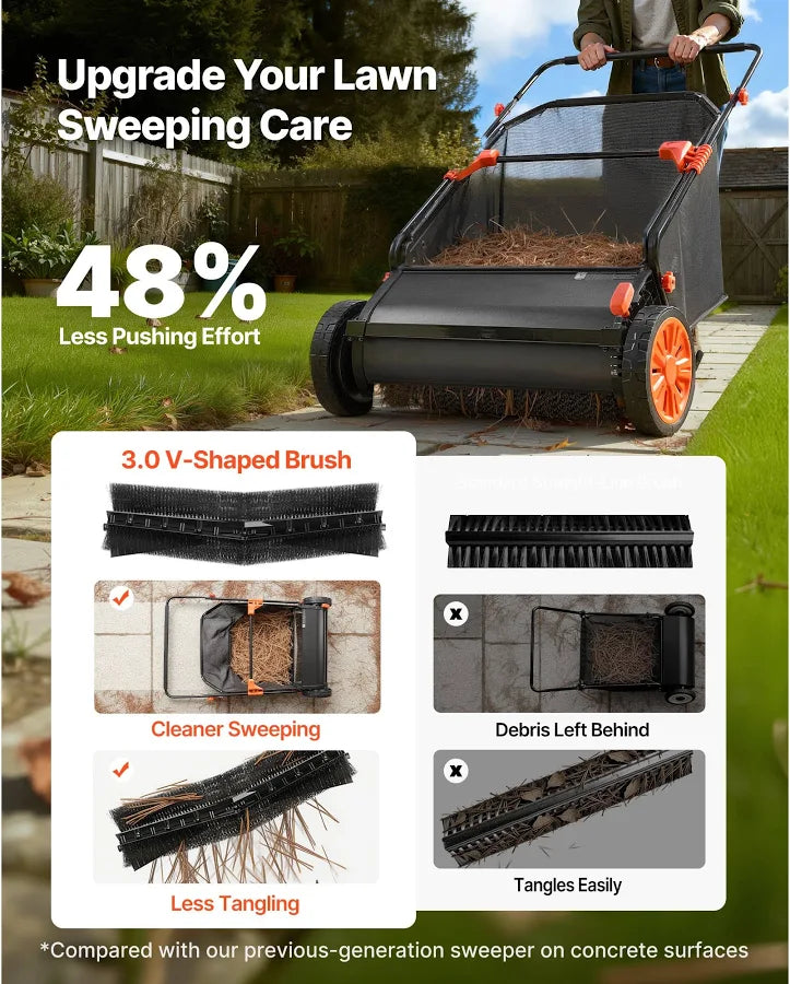 Push Lawn Sweeper 26 in Leaf & Grass Collector with 7 cu. ft. Hopper Bag