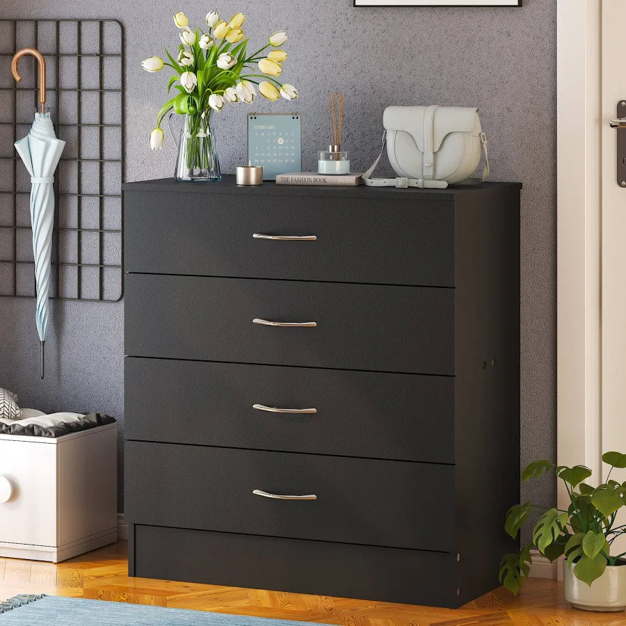 4 Drawer Dresser with LED Lights and Charging Station Wide Chest of 4 Drawers with Visible Top Drawer