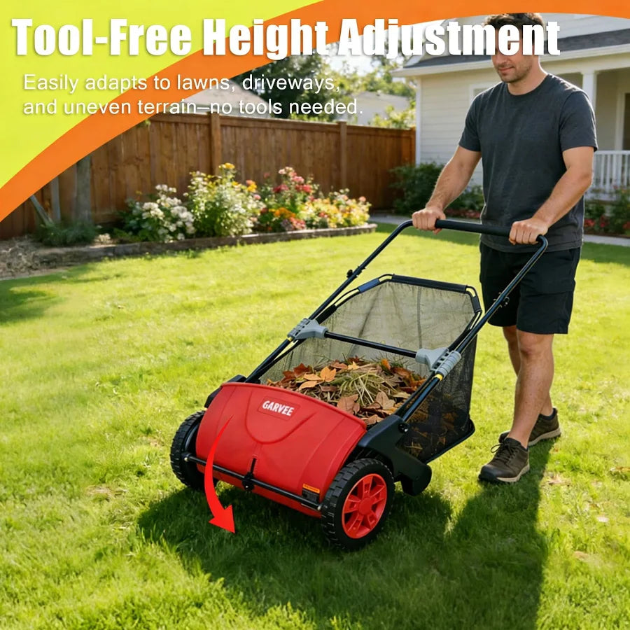 Push Lawn Sweeper, 21inch Leaf & Grass Collector, Heavy Duty Thickened Steel Durable Manual Leaf Sweeper to Use with Large Capacity 3.5 Cu. ft. Mesh