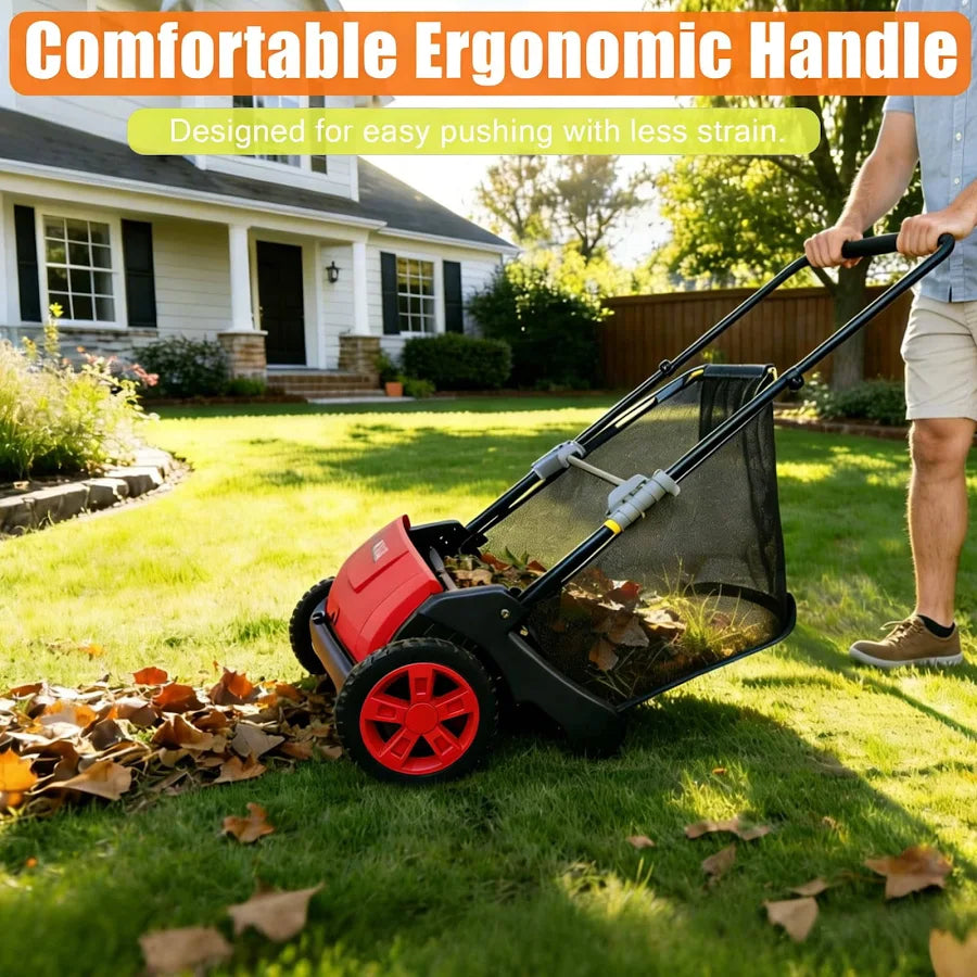 Push Lawn Sweeper, 21inch Leaf & Grass Collector, Heavy Duty Thickened Steel Durable Manual Leaf Sweeper to Use with Large Capacity 3.5 Cu. ft. Mesh