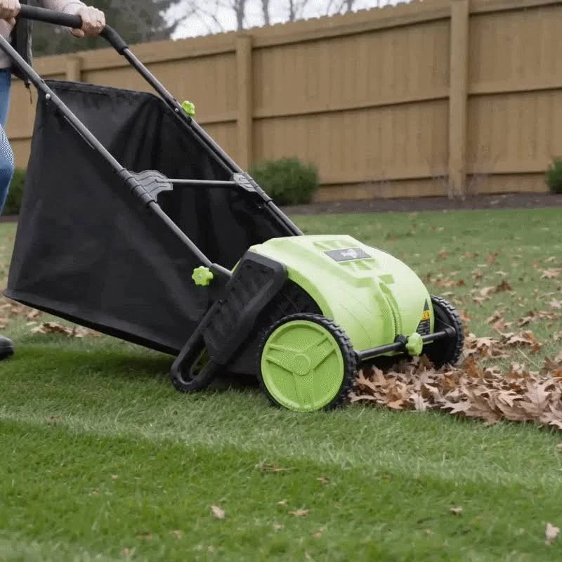 22-Inch Push Lawn Sweeper Leaf Collector Manual Grass & Leaf Cleanup Tool with Large Collection Bag