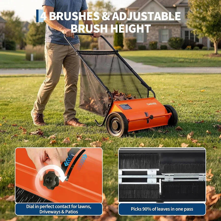 Push Lawn Sweeper 21-Inch Leaf & Grass Collector with 6 Cu. Ft. Hopper Bag, Steel Frame